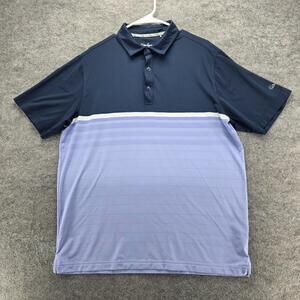 Walter Hagen Polo Shirt Mens Large Blue Navy Striped Golf Performance Stretch